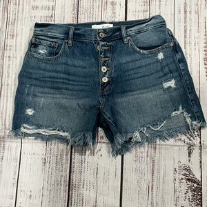 KanCan Jean Shorts Medium Blue Lorna Ultra High Rise Mom Distressed Raw Hem XL
